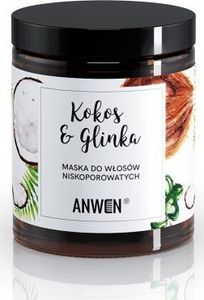 Anwen Anwen Maska do włosów niskoporowatych Kokos i Glinka w szklanym słoiku - 180 ml 1