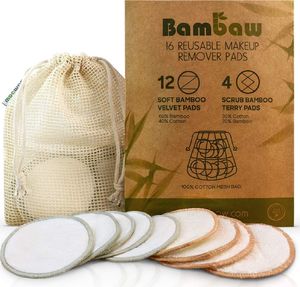 BAMBAW Bambaw Wielorazowe waciki kosmetyczne bambusowo-bawełniane - 16 sztuk 1