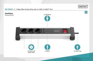 Listwa zasilająca Digitus 3 gniazda 1.5 m czarna (DA-70619) 8