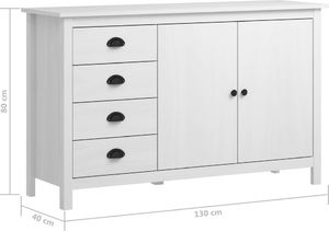 vidaXL Komoda Hill Range, biała, 130x40x80 cm, lite drewno sosnowe (288932) - 288932 8