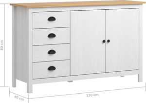 vidaXL Komoda Hill Range, biała, 130x40x80 cm, lite drewno sosnowe 8