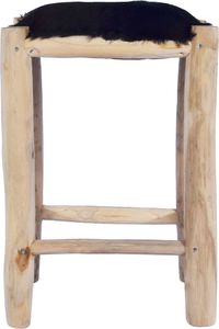 vidaXL Stołek barowy, naturalne kozia skóra i lite drewno tekowe 2