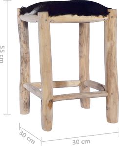 vidaXL Stołek barowy, naturalne kozia skóra i lite drewno tekowe 4