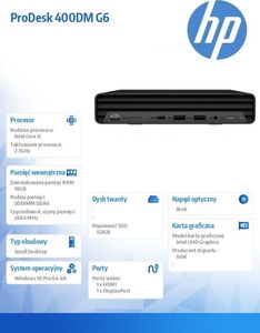 Komputer HP ProDesk 400 G6 Intel Core i5-10500T 16 GB 512 GB SSD Windows 10 Pro 2