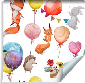 Muralo Tapeta Dla Dzieci - Zwierzątka Leśne i Baloniki 1