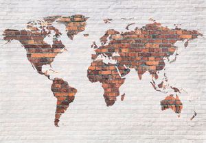 DecoNest Fototapeta - Mapa świata: Ceglany mur - 300X210 1