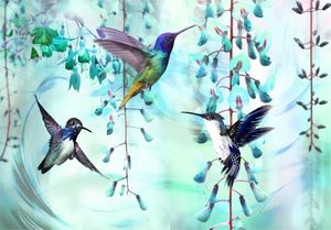 DecoNest Fototapeta - Latające kolibry (zielony) - 300X210 1