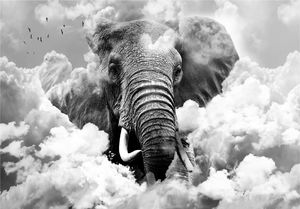 DecoNest Fototapeta - Słoń w chmurach (czarno-biały) - 300X210 1