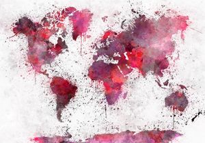 DecoNest Fototapeta - Mapa świata: czerwone akwarele - 350X245 1