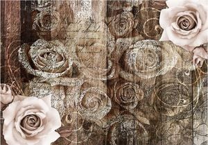 DecoNest Fototapeta - Stare drewno i róże - 300X210 1