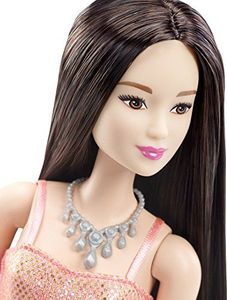 Lalka Barbie Barbie Barbie DGX83 - lalka fashionistki w sukni z brokatem w kolorze koralowym, lalki do przebierania, różowa 2