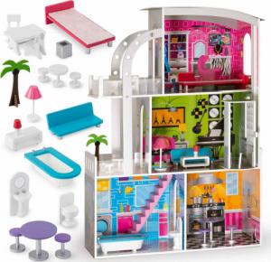 Ricokids Drewniany domek dla lalek duży 3-piętrowy + meble + taras + winda 1