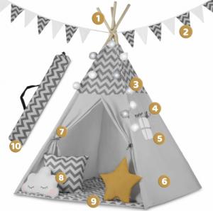 Ricokids Namiot tipi dla dzieci z girlandą i światełkami - szare 7