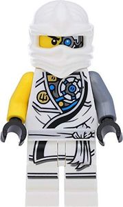 LEGO Minifigurka Ninjago: Zane w szacie turniejowej z uszkodzeniami bojowymi (rywalizacja żywiołów) z bronią 1