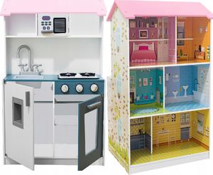 VimToys Drewniana kuchnia dla dzieci i domek dla lalek - 2w1 + akcesoria 1