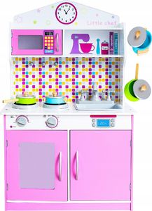 VimToys Duża różowa drewniana kuchnia dla dzieci + akcesoria kuchenne 1
