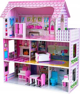 VimToys Duży różowy drewniany domek dla lalek Willa 3 piętra + mebelki 3