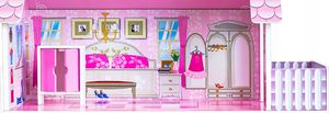 VimToys Duży różowy drewniany domek dla lalek Willa 3 piętra + mebelki 6
