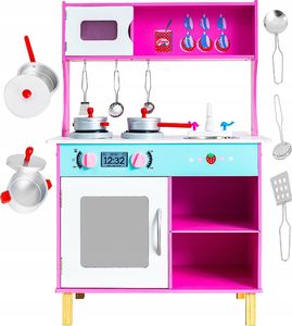 VimToys Duża różowa drewniana kuchnia dla dzieci + akcesoria kuchenne 1