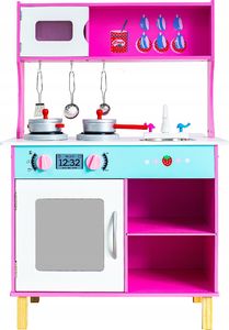 VimToys Duża różowa drewniana kuchnia dla dzieci + akcesoria kuchenne 2