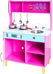 VimToys Duża różowa drewniana kuchnia dla dzieci + akcesoria kuchenne 5