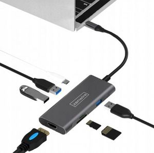 HUB USB Zenwire ADAPTER HUB PRZEJŚCIÓWKA 7W1 USB-C 3.1 Thunderbolt 3.0 (HDMI 4K/USB3.0/SD/PD) do Apple MACBOOK Pro Air 13,15,16 Zenwire 1