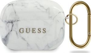 Guess Etui ochronne GUACAPTPUMAWH Marble Collection do AirPods Pro białe 1