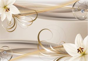 DecoNest Fototapeta - Lilie i spirale złota - 200X140 1