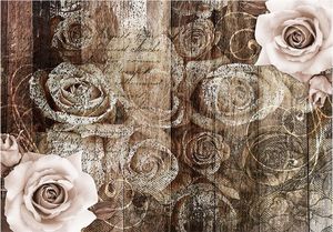 DecoNest Fototapeta - Stare drewno i róże - 100X70 1