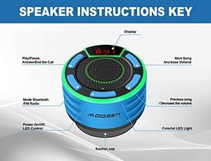Głośnik Moosen Głośnik Bluetooth, wodoodporny mech IPX7 przenośny bezprzewodowy Głośnik prysznicowy Bluetooth z radiem FM, wyświetlaczem LED, TWS i Light Show, dźwięk HD i głęboki bas Głośnik do basenu w łazience 3