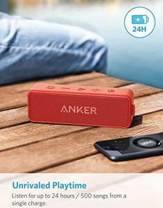 Głośnik Anker Głośnik Bluetooth Anker SoundCore 2, potężny bas z podwójnymi przetwornikami basowymi, bateria 24h, ulepszona ochrona przed wodą IPX7, Głośnik bezprzewodowy do iPhone'a, Samsung (czerwony) 3