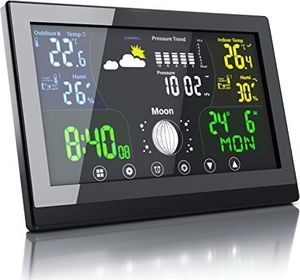 Stacja pogodowa CSL-Computer CSL - radiowa stacja pogodowa z wyświetlaczem - z czujnikiem zewnętrznym - zegar radiowy - temperatura wewnętrzna i zewnętrzna - korekta wysokości ciśnienia atmosferycznego - wyświetlacz LCD 1
