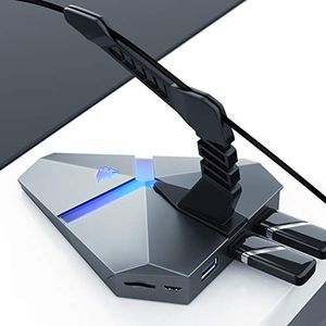 Mysz CSL-Computer Gamingowa mysz bungee z koncentratorem USB i czytnikiem kart - Mouse Bungee - uchwyt na kabel myszy do e-sportu z 3x gniazdem USB 3.0 MicroSD - niebieskie oświetlenie LED - futurystyczny projekt do gier - dla Windows, Mac 2