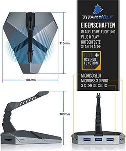 Mysz CSL-Computer Gamingowa mysz bungee z koncentratorem USB i czytnikiem kart - Mouse Bungee - uchwyt na kabel myszy do e-sportu z 3x gniazdem USB 3.0 MicroSD - niebieskie oświetlenie LED - futurystyczny projekt do gier - dla Windows, Mac 4