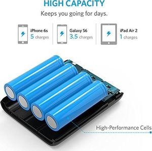 Powerbank Anker Anker PowerCore 13000 mAh Powerbank Zewnętrzna bateria 2-portowa 3A z technologią PowerIQ i zwiększeniem napięcia dla iPhone XS Max / XR / XS / X / 8 / 8Plus / 7 / 6s / 6, Samsung i innych (czarna) 5