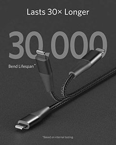 Kabel USB Anker Anker Kabel Powerline + II z USB-C na Lightning, o długości 180 cm, w oplocie nylonowym do iPhone'a SE / X / XS / XR / XS Max / 8/8 Plus, obsługuje Power Delivery (do ładowarek typu C) (czarny) 2