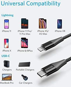 Kabel USB Anker Anker Kabel Powerline + II z USB-C na Lightning, o długości 180 cm, w oplocie nylonowym do iPhone'a SE / X / XS / XR / XS Max / 8/8 Plus, obsługuje Power Delivery (do ładowarek typu C) (czarny) 3