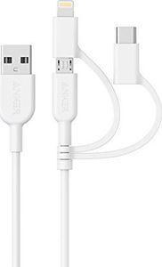 Kabel USB Anker Anker Kabel Powerline II 3-w-1, kabel Lightning / USB-C / micro-USB o długości 0,9 m, do iPhone'a, iPada, Huawei, HTC, LG, Samsung Galaxy, Sony Xperia, telefonów komórkowych z Androidem (biały) (AK-848061062830) - 143 1