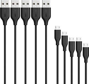 Kabel USB Anker Anker [5-pak] Kabel PowerLine Micro USB, bardzo szybki i wytrzymały Kabel [1 x 0,3 m / 2 x 0,9 m / 1 x 1,8 m / 1 x 3 m] do smartfonów Samsung, Nexus, LG, Motorola, Android i innych (czarny) (FBA_AK-) - 147 1