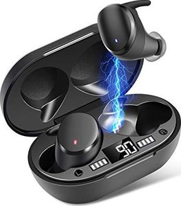 Słuchawki Moosen Słuchawki Bluetooth, mchy Bezprzewodowe Słuchawki IPX7 Wodoodporne TWS 5.0 z głębokim basem, mini etui do ładowania z cyfrowym wyświetlaczem LCD, redukcja szumów, sterowanie dotykowe do biegania (MS-V98) - 8820 1