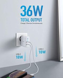 Ładowarka Anker Anker PowerPort III Duo, kompaktowa dwuportowa ładowarka ścienna Type-C z PowerIQ 3.0, zasilanie dla iPhone XR / Xs / Max / X / 8 / Plus, Galaxy S10 / S9, Pixel 3a / 3 / XL, iPad Pro i więcej 6