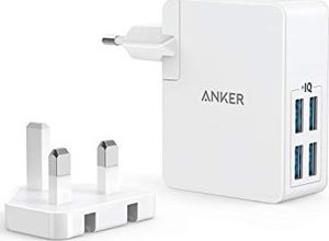 Ładowarka Anker Anker PowerPort Lite 27W 2.4A 4-portowa ładowarka USB z wymiennym adapterem podróżnym dla Wielkiej Brytanii i UE oraz Power IQ dla iPhone 8/8 Plus / 7 / 6s, iPad Air / Mini, Samsung Galaxy / Note, LG, HTC (Biała) 1