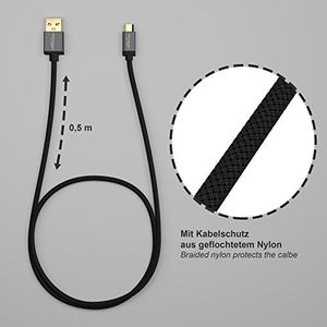 Kabel USB KabelDirekt KabelDirekt - Kabel Micro USB - 0,5m - (USB 2.0, kabel do ładowania / transmisji danych, urządzenia Micro USB, czarny nylon) - Seria PRO 2