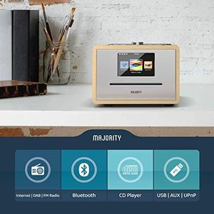 Radio MAJORITY Radio internetowe większości Homerton, radio WiFi / WLAN, DAB / DAB + / FM, Bluetooth, odtwarzacz CD, pilot, podwójny alarm, połączenie AUX i USB, sterowanie przez aplikację 5