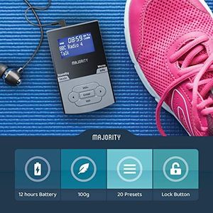 Radio MAJORITY Majority Petersfield - Osobiste przenośne radio cyfrowe DAB / DAB + / FM - Możliwość ładowania 9-12 godzin pracy - 20 ustawień wstępnych - Słuchawki w zestawie 2