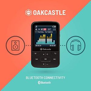 MAJORITY Odtwarzacz MP3 Oakcastle MP100 8GB z Bluetooth, radiem i długotrwałą baterią do użytku i do biegania, do uprawiania sportu, kompatybilny z kartami SD o pojemności 32 GB, 64 GB i 128 GB, ze słuchawkami 5