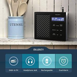 Radio MAJORITY Majority radio cyfrowe i FM Arbury II DAB / DAB + - 6-godzinna bateria wielokrotnego ładowania o długiej żywotności - podwójny budzik - złącze USB 5