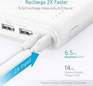 Powerbank Anker Anker PowerCore 26800 mAh Power Bank Zewnętrzna bateria z podwójnym portem ładowania, dwa razy szybsze ładowanie, 3 porty USB dla iPhone XR / XS / X / 8/7, iPada, Samsunga Galaxy i innych (biały) 6