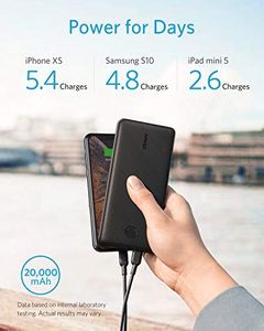 Powerbank Anker Anker PowerCore Essential 20000 PD, power bank 20000 mAh USB-C z zasilaniem 18 W, ogromna pojemność, kompatybilny z iPhone 11/11 Pro / 11 Pro Max / 8 / X / XR, Samsung 6