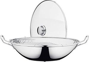 Patelnia WMF WMF Party Tajwan indukcja patelni wok 36 cm, wok z pokrywką i półką, niepowlekana stal nierdzewna Cromargan, nadaje się do piekarnika 1